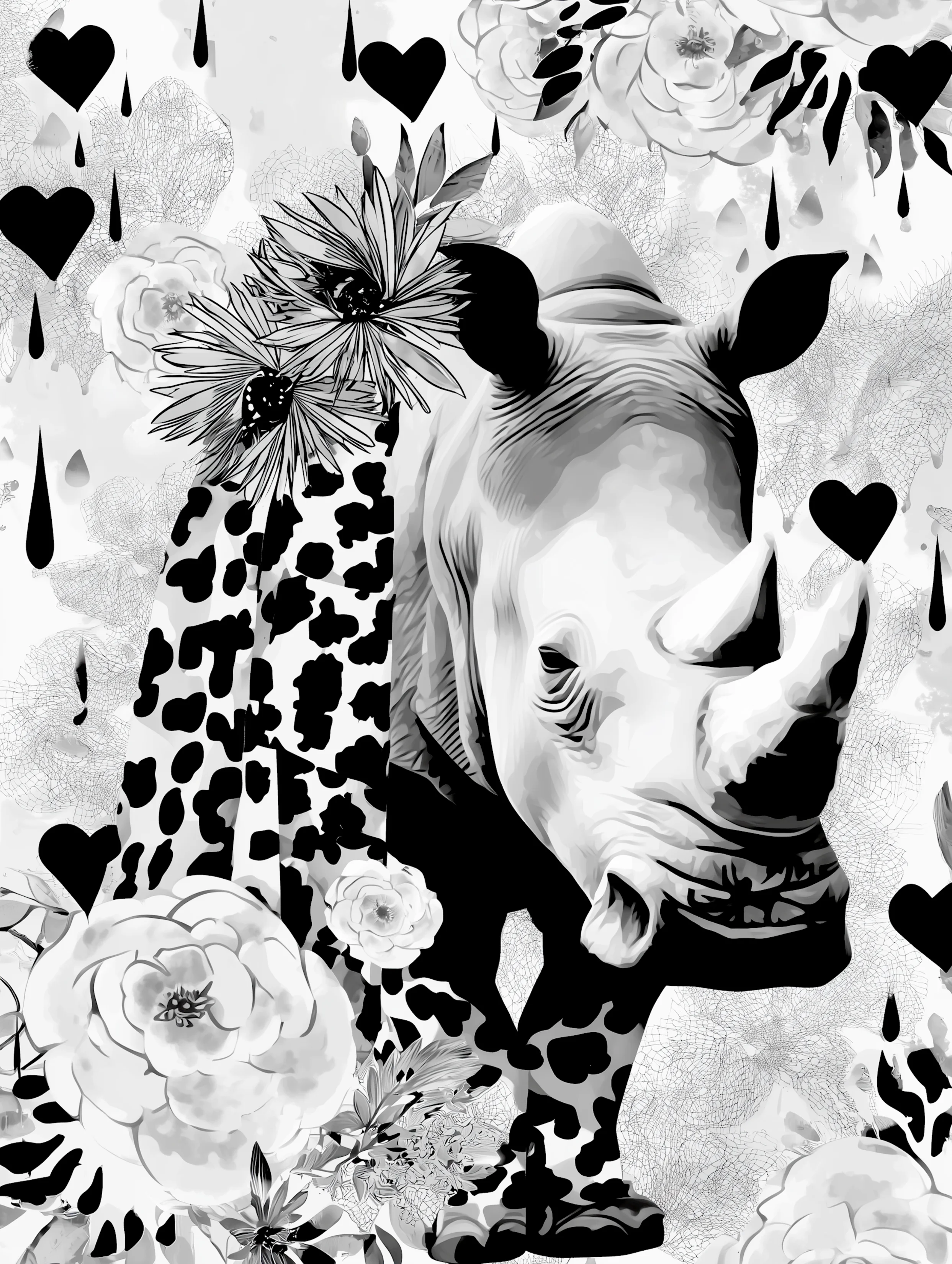 Free printable rhino coloring pages for adults featuring splotches on rhino side